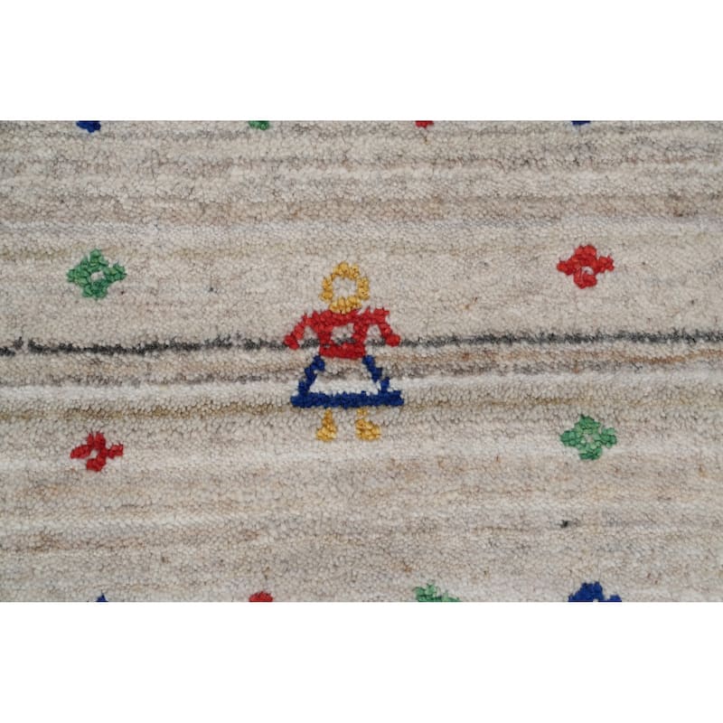 Hand Knotted Oriental Viscose Silk Carpet Tribal Animal Pictorial Beige & Ivories Gabbeh Area Rug - 11' 10'' X 8' 9''
