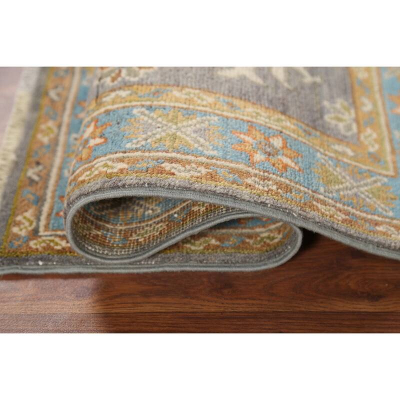 Gray Geometric Kazak Accent Rug Hand-Knotted Wool Carpet - 2'1"x 2'10"