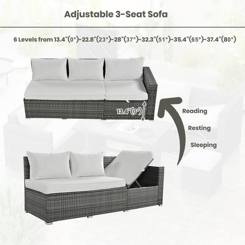 Roomfitters 6-Piece All-Weather PE Rattan Patio Sofa Set with Adjustable Seats, Storage Box and Glass Top Table