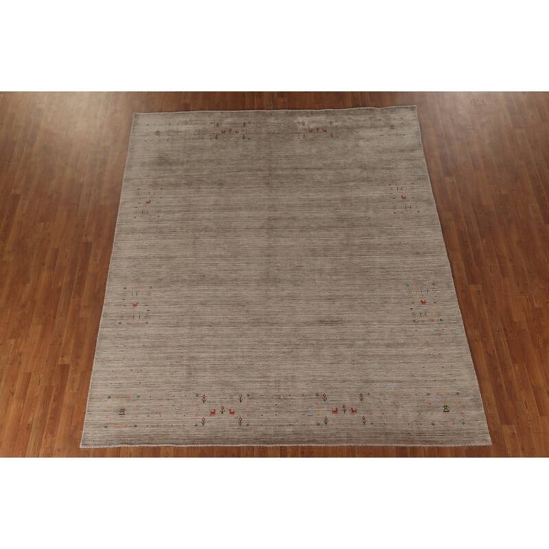Beige Gabbeh Indian Area Rug Handmade Wool Carpet - 8'3"x 9'8"