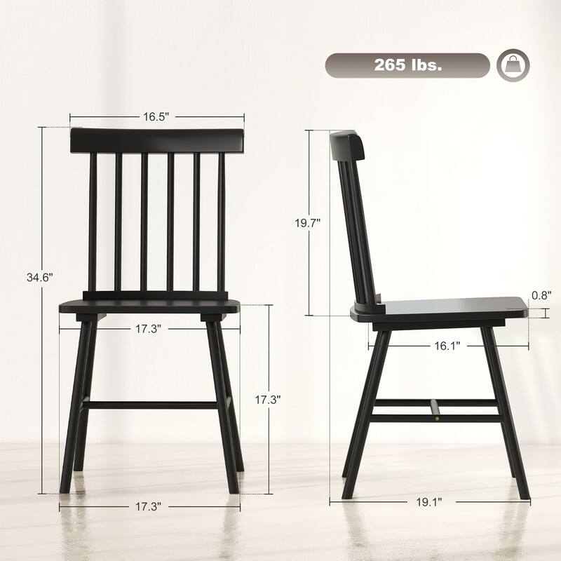 HOMCOM Windsor Dining Chairs Set of 2, Nordic Wooden Kitchen Chairs with Rubber Wood Frame Black