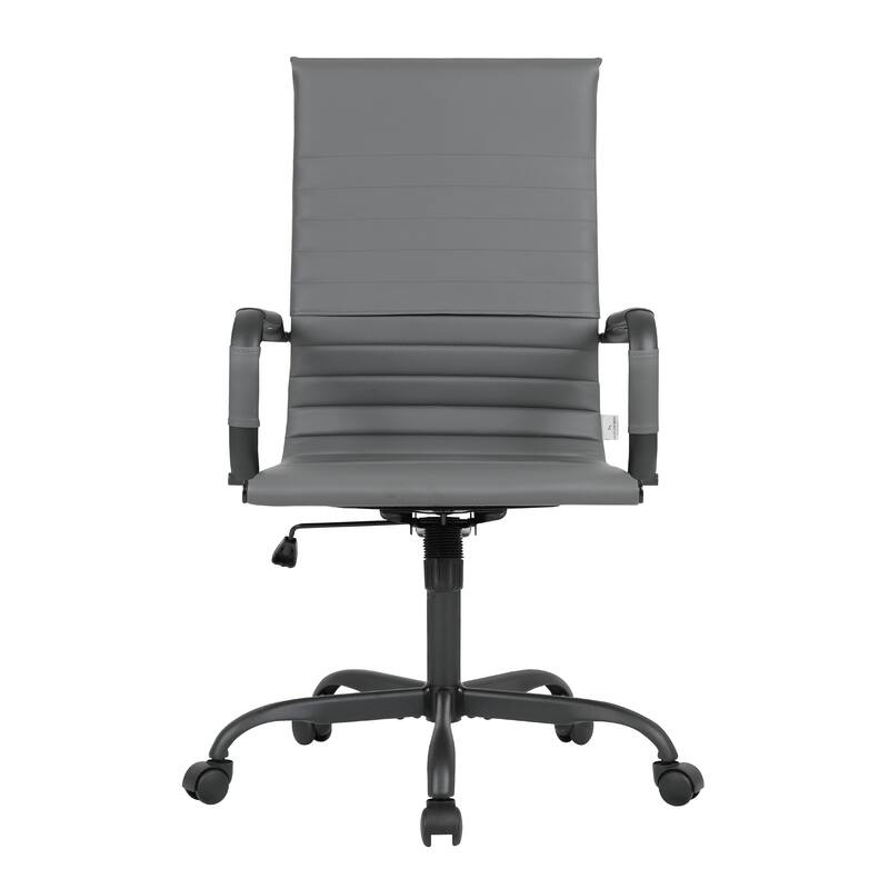 Harris Ribbed Leather Adjustable High-Back Desk Computer Swivel Office Chair in Black Metal Frame for Home Conference