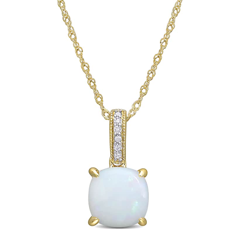 Miadora 10k Yellow Gold Cushion-cut Opal and Diamond Accent Solitaire Necklace - 15.5 mm x 17 inch x 7.9 mm