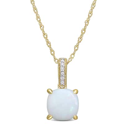 Miadora 10k Yellow Gold Cushion-cut Opal and Diamond Accent Solitaire Necklace - 15.5 mm x 17 inch x 7.9 mm