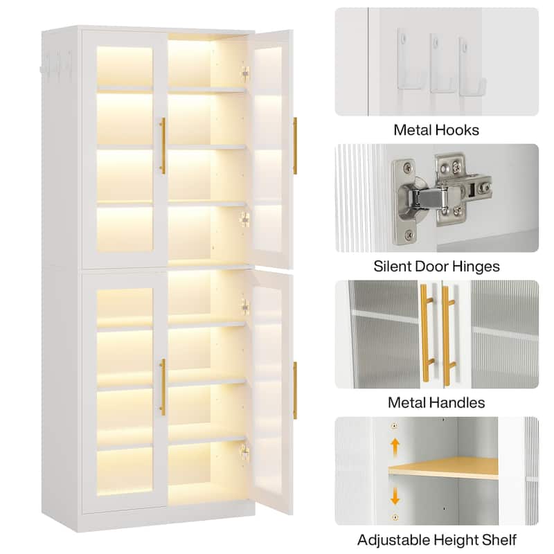 Modern Tall Entryway Shoe Storage Cabinet with Acrylic Doors and LED Light - 8-Tier