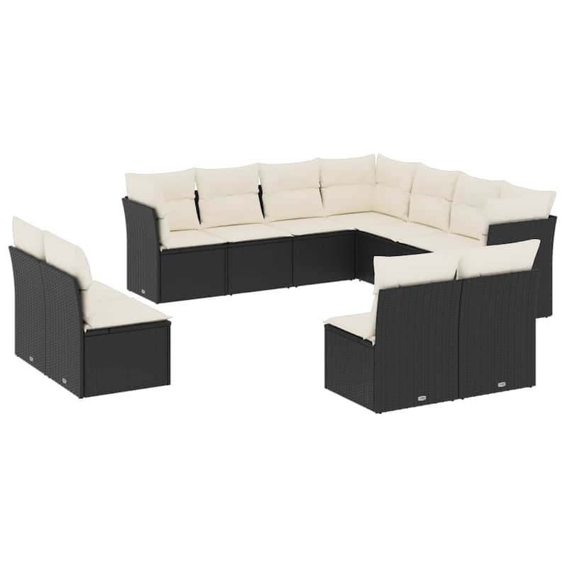 vidaXL Garden Sofa Set Black PE Rattan Large Adjustable Feet - 24.4 x 24.4 x 27.2