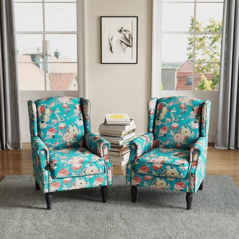 Upholstered Nailhead Trim Armchair Wingback Accent Chairs Set of 2