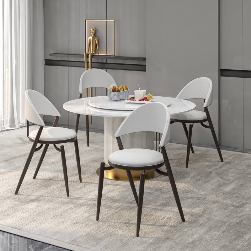 Venice Upholstered Leather Dining Chair Open Back Accent Side Chair with Iron Legs