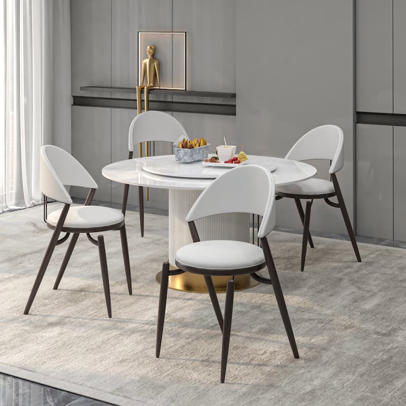 Venice Upholstered Leather Dining Chair (Set of 4) Open Back Accent Side Chair with Iron Legs