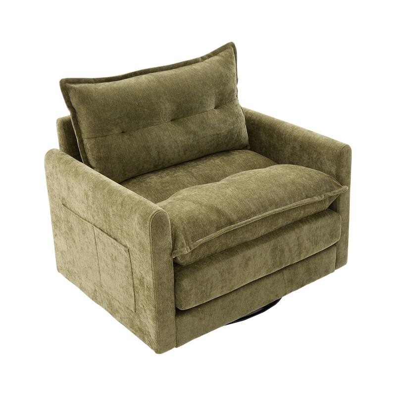 360°Swivel Barrel Chair Single Armchair Chenille Sofa Accent Chair with Thick Padded and Side Storage Pockets