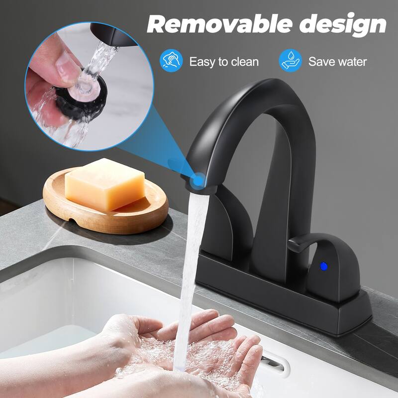 WOWOW 4 in. Centerset Double-Handle Bathroom Faucet with Pop Up Drain