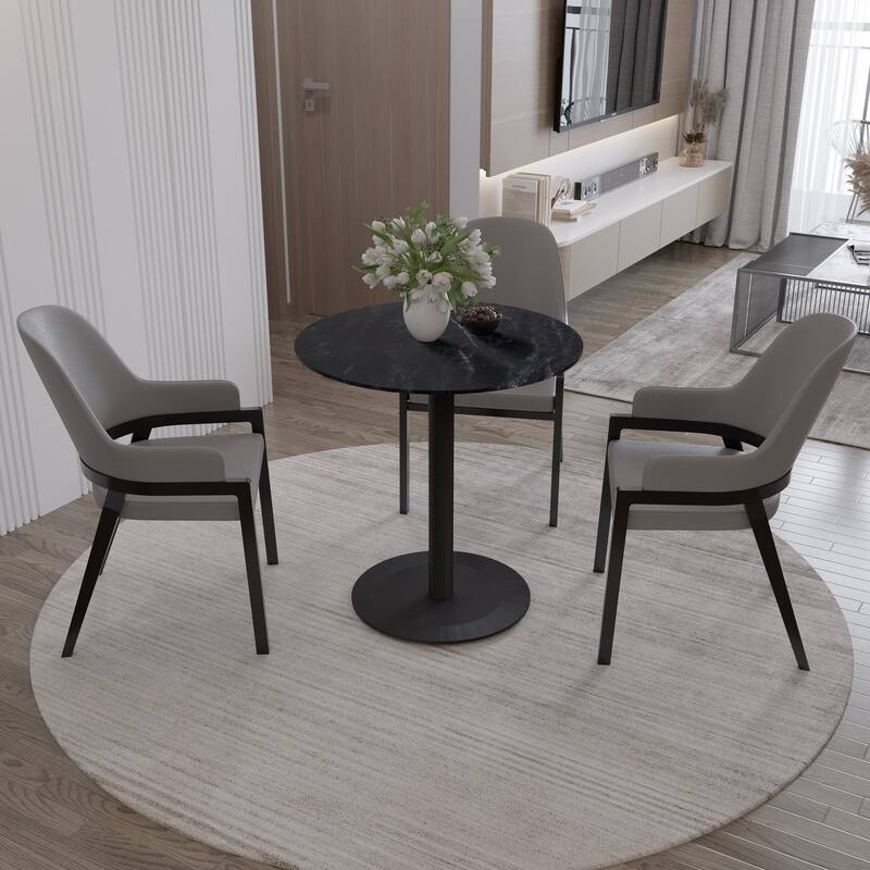 Vail Round Dining Table with 36 in. MDF Tabletop in Black Stainless Steel Round Base Accent Kitchen Table