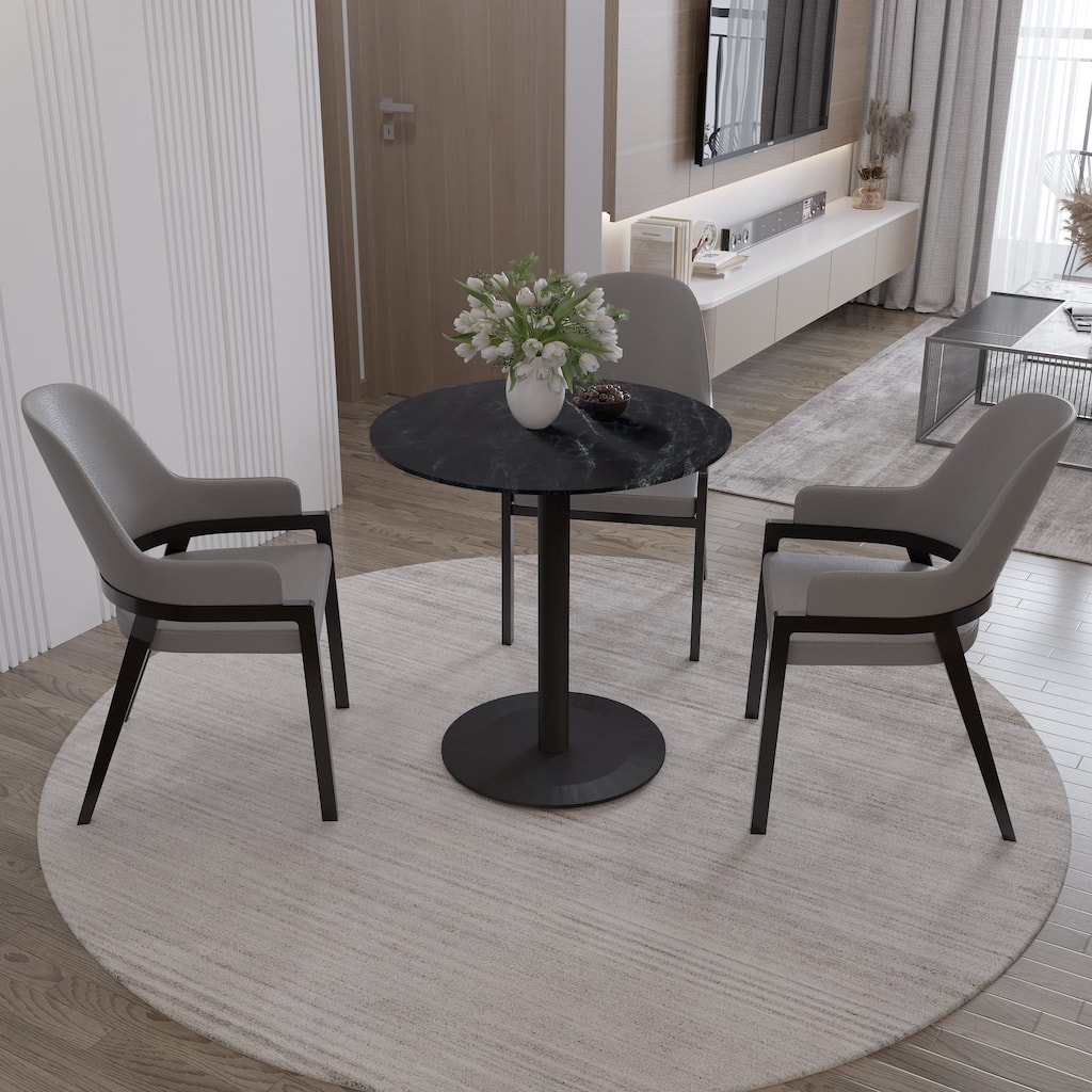 Vail Round Dining Table with 36 in. MDF Tabletop in Black Stainless Steel Round Base Accent Kitchen Table