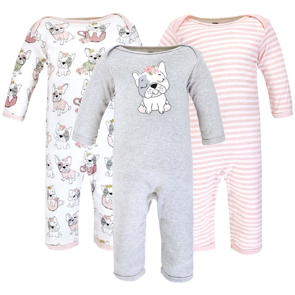 slide 1 of 1, Hudson Baby Infant Girl Cotton Coveralls, Girl Whimsical Dog 0 - 3 Months - Grey/Pink