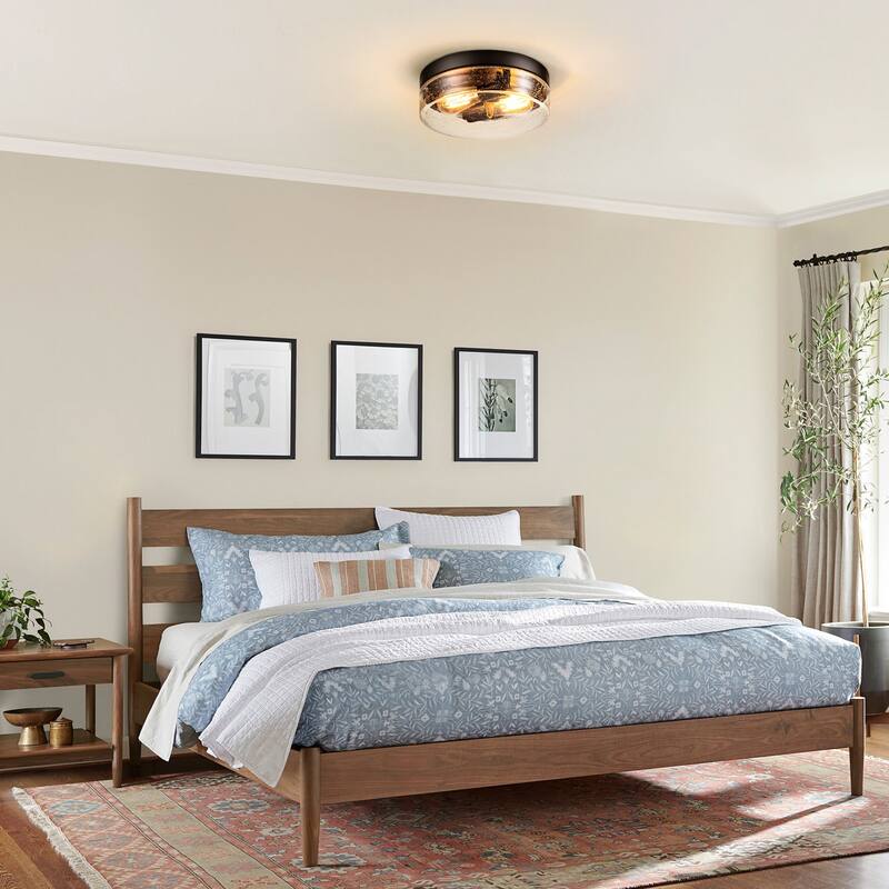 11.2" 2-Light Black Farmhouse Dome Flush Mount Ceiling Light with Seeded Glass Shade for Hallway,Kitchen, Entryway and Foyer