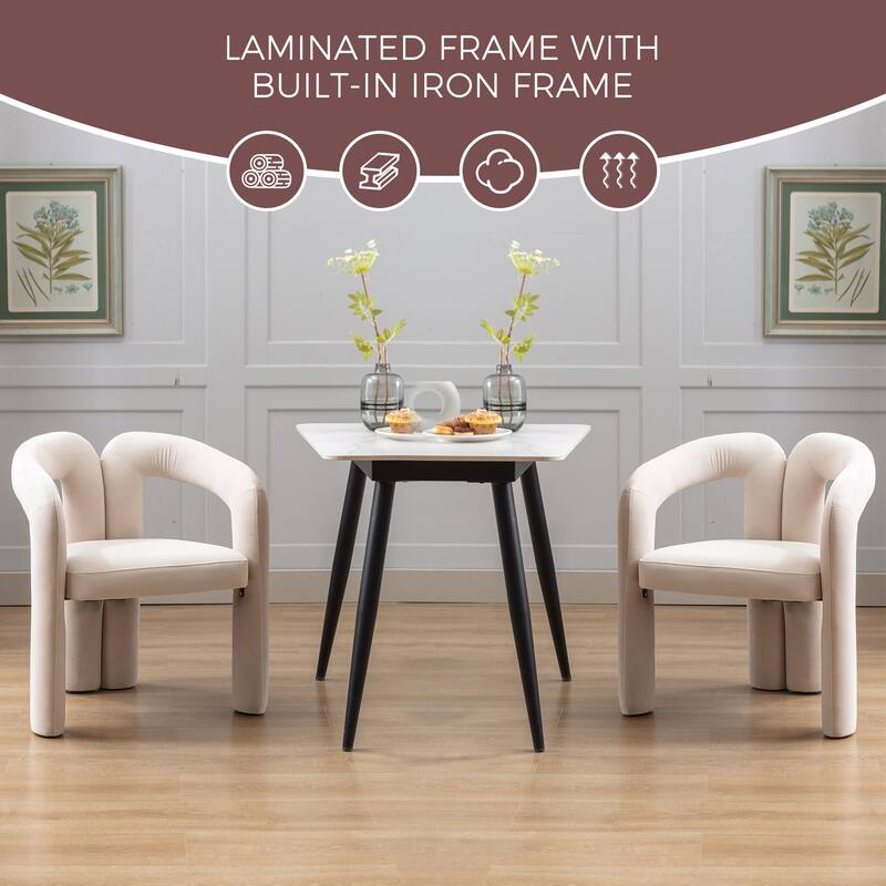 Set of 2 Beige Velvet Fabric Upholstered Armchair Dining Chair Barrel Side Chairs Accent Chair for Living Room Bedroom Kitchen
