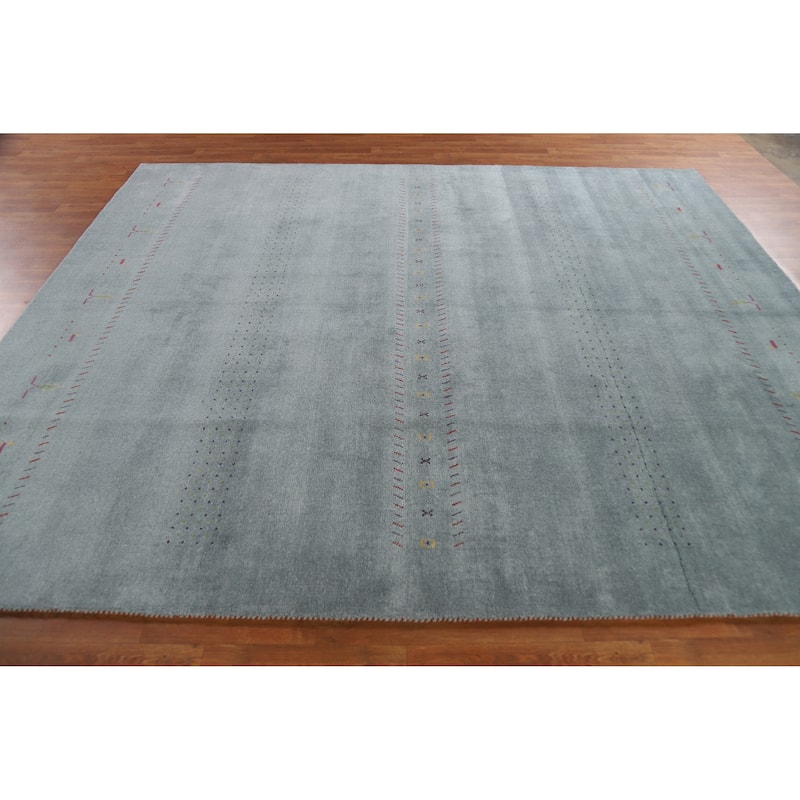 Hand Knotted Oriental 100% Wool Carpet Tribal Animal Pictorial Navy Blue & Blues Gabbeh Area Rug - 9' 11'' X 8' 2''