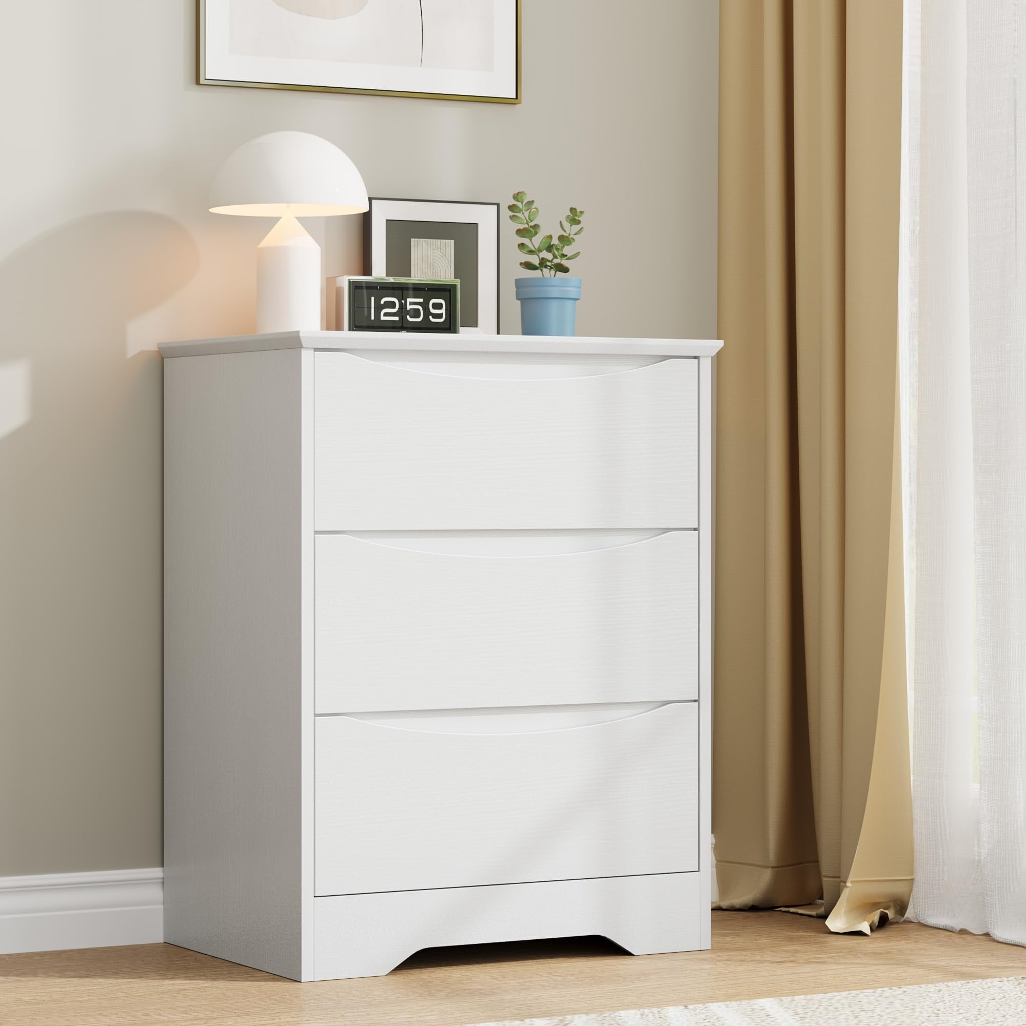 3 Drawer Dresser with Hidden Handles, Tall Wooden Storage Chest for Bedroom Living Room Hallway