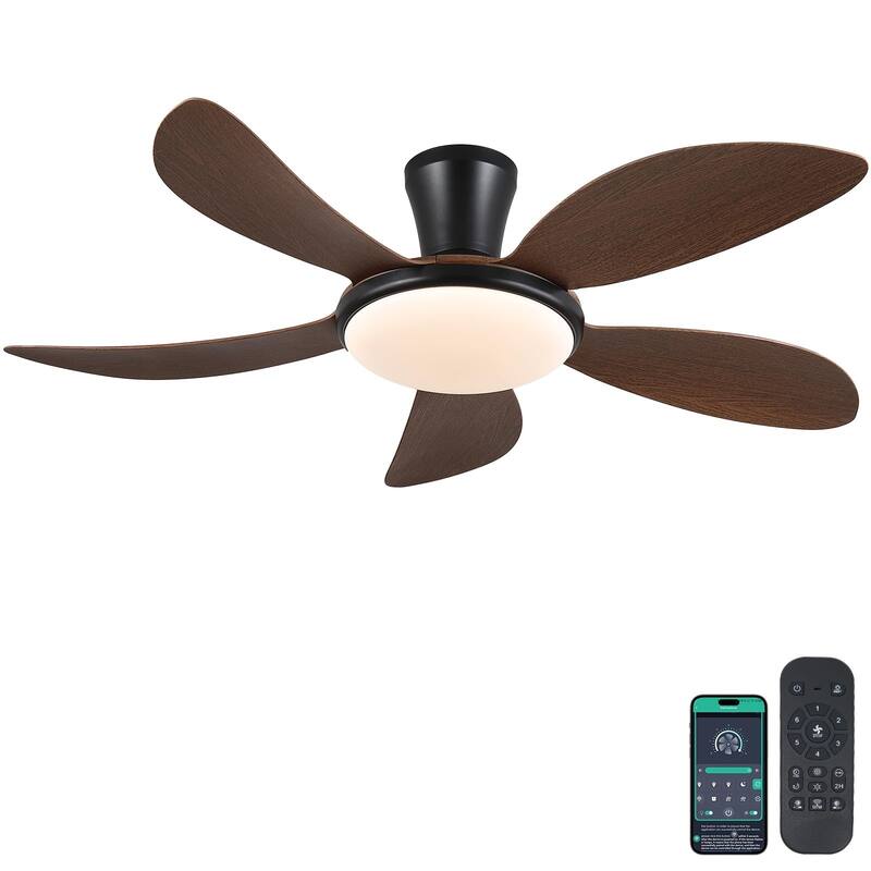 48 Inch Flush Mount DC Ceiling Fan with Lights, 5 Reversible Blades,3 CCT LED with Remote and APP Control - 48 Inches