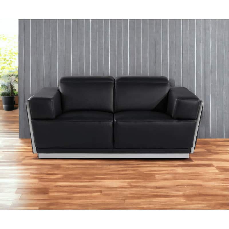 HomeRoots 70" Black And Silver Italian Leather Loveseat - Black