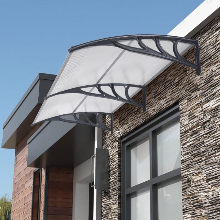 Outdoor Front Door Patio Overhang Awning for Sunlight Rain Snow Wind Protection-Gray - 48" x 40" x 11" (L x W x H)
