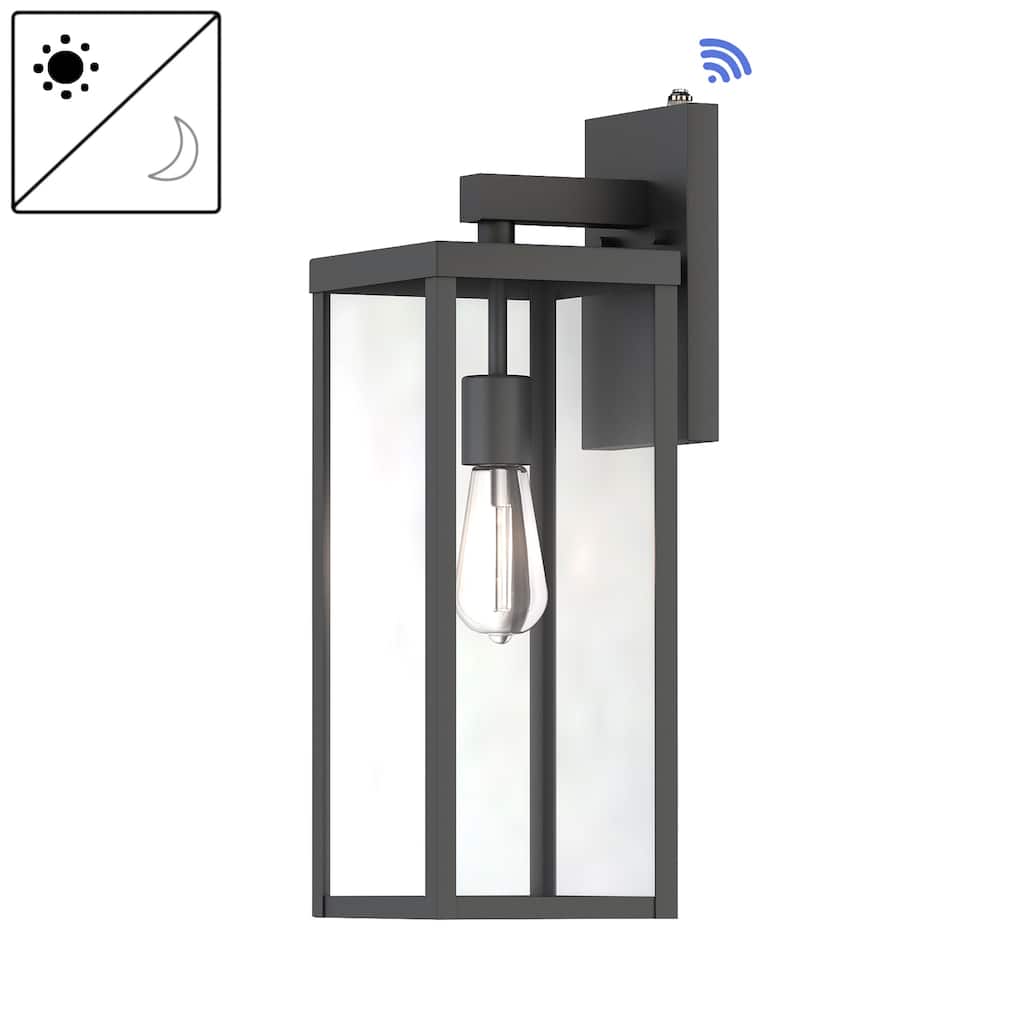 1-Light 21'' H Matte Black Outdoor Wall Lantern Sconce with Dusk to Dawn Sensor