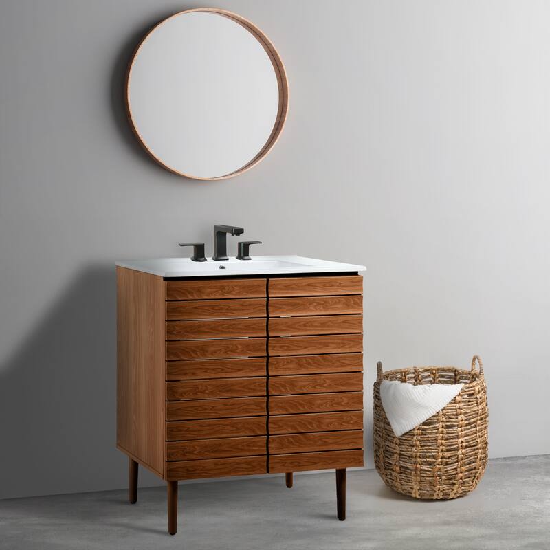 Calandre Thick Linear Slat Modern Farmhouse 2-Shelf Bath Vanity Cabinet Only (Sink Basin not Included), by JONATHAN Y