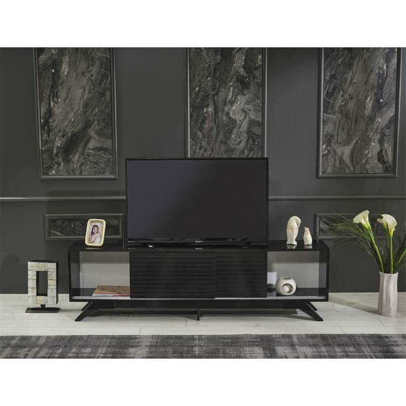 TV Stand Wooden TV Cabinet Media Entertainment with 2 Closet Spaces