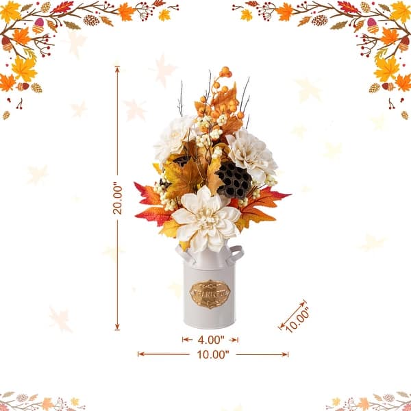 dimension image slide 3 of 4, Glitzhome 24"H Fall Thanksgiving Maple Leaf Pumpkin Urn Table Tree Holiday Home Decoration