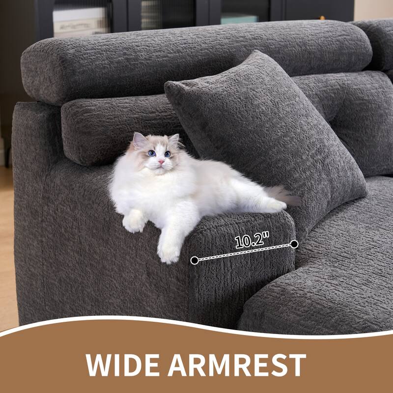 Modern Chenille Convertible L-Shaped 4-Seater Modular Sectional Sofa with 2 Pillows for Apartment Living Room