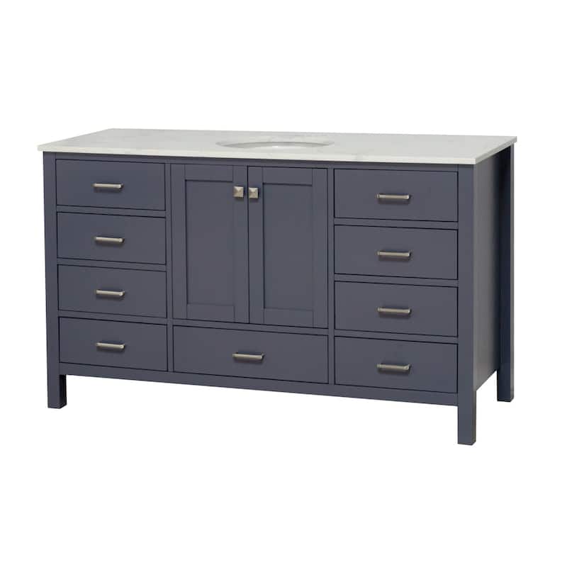 KitchenBathCollection Horizon 60" Single Bathroom Vanity with Engineered Carrara Top