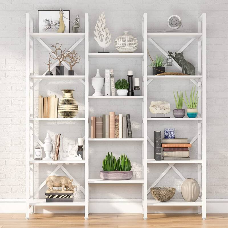 Large Triple Wide 5-Shelf Etagere Bookcase