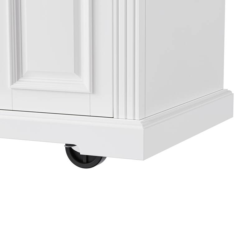 54'' Large Kitchen Island with Rubber Wood Drop Leaf, Embossed Texture Rolling Kitchen Cart on 4 Wheels with 4 Doors & 3 Drawers