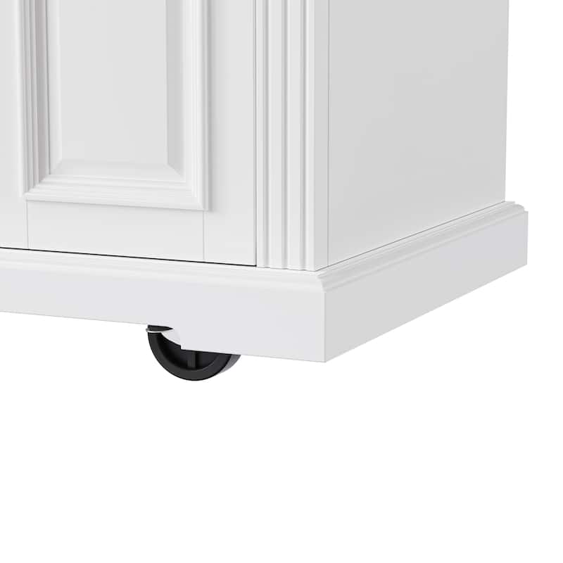 Large Kitchen Island with Drop Leaf, Moveable Kitchen Storage Carts Embossed Texture Rolling Kitchen Cart on 4 Wheels