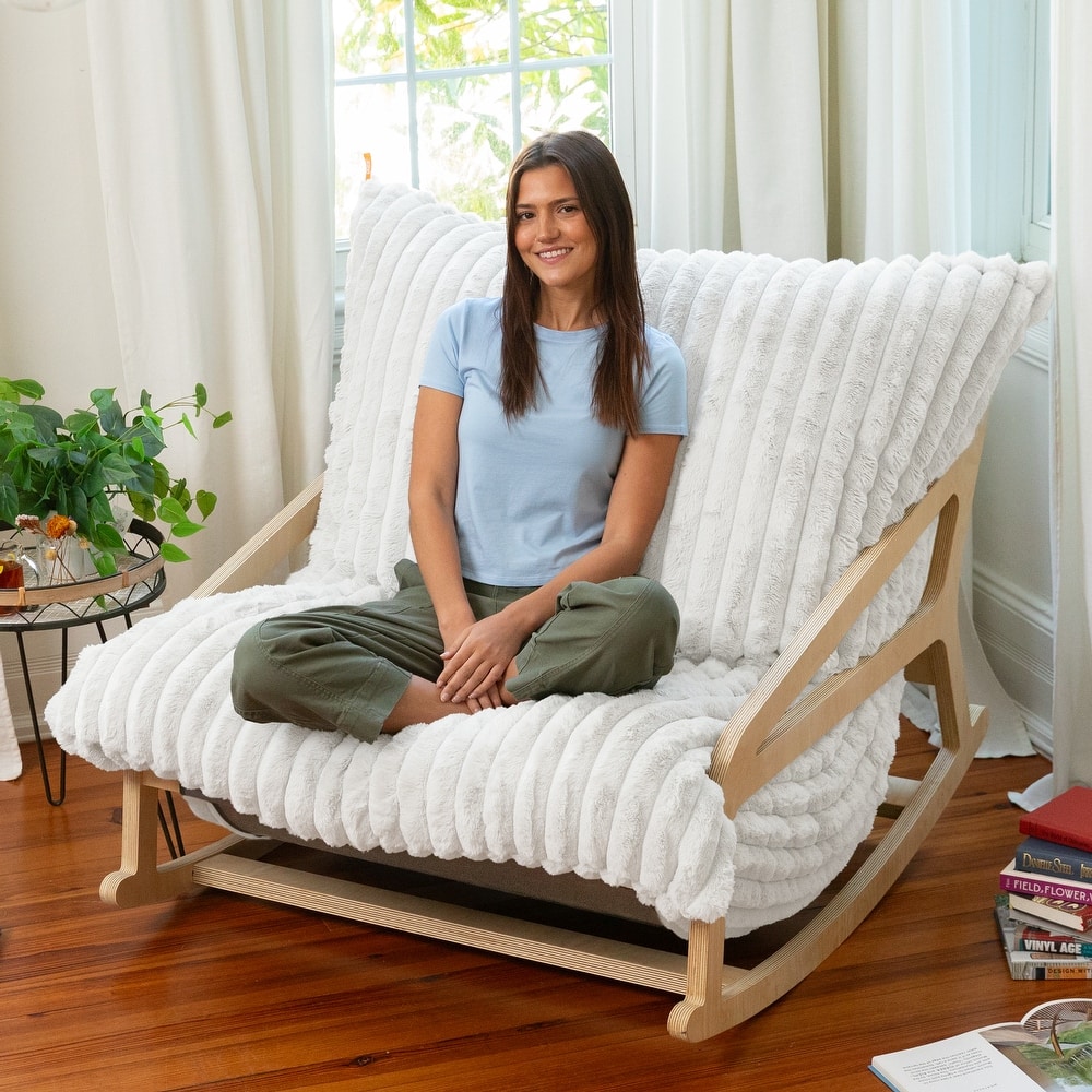 Pillow Saxx Bean Bag Rocking Chair - Elegant Oversized Rocker with Modern Wood Frame