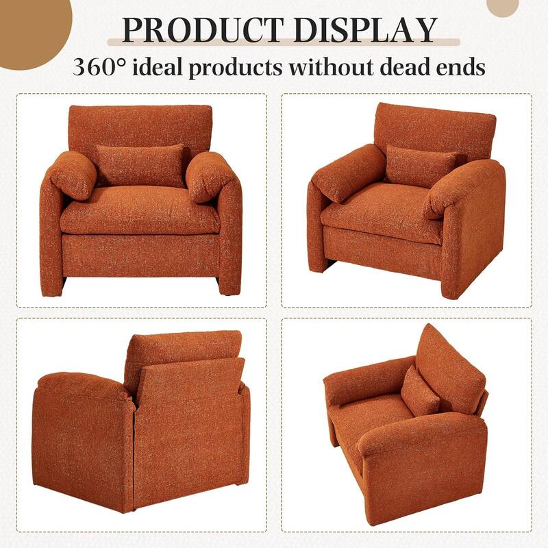 AECOJOY Oversized Armchair, Mid Century Accent Chair, Comfy Upholstered Single Sofa, Extra Wide Reading Chairs for Living Room