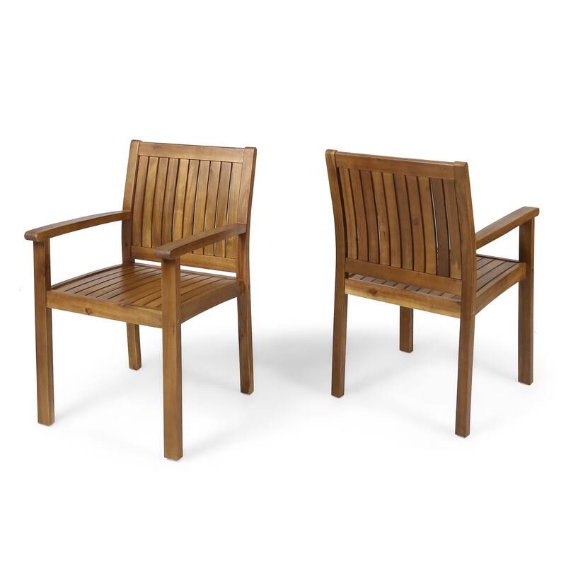 Roomfitters Wilson Set of 2 Outdoor Dining Chairs, Rustic Solid Acacia Wood with Slat Paneling, Teak