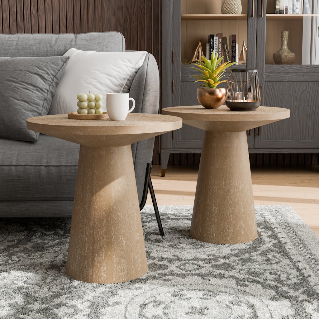 Furniture of America Vitten Contemporary Oak Rubberwood 2-Piece End Table Set