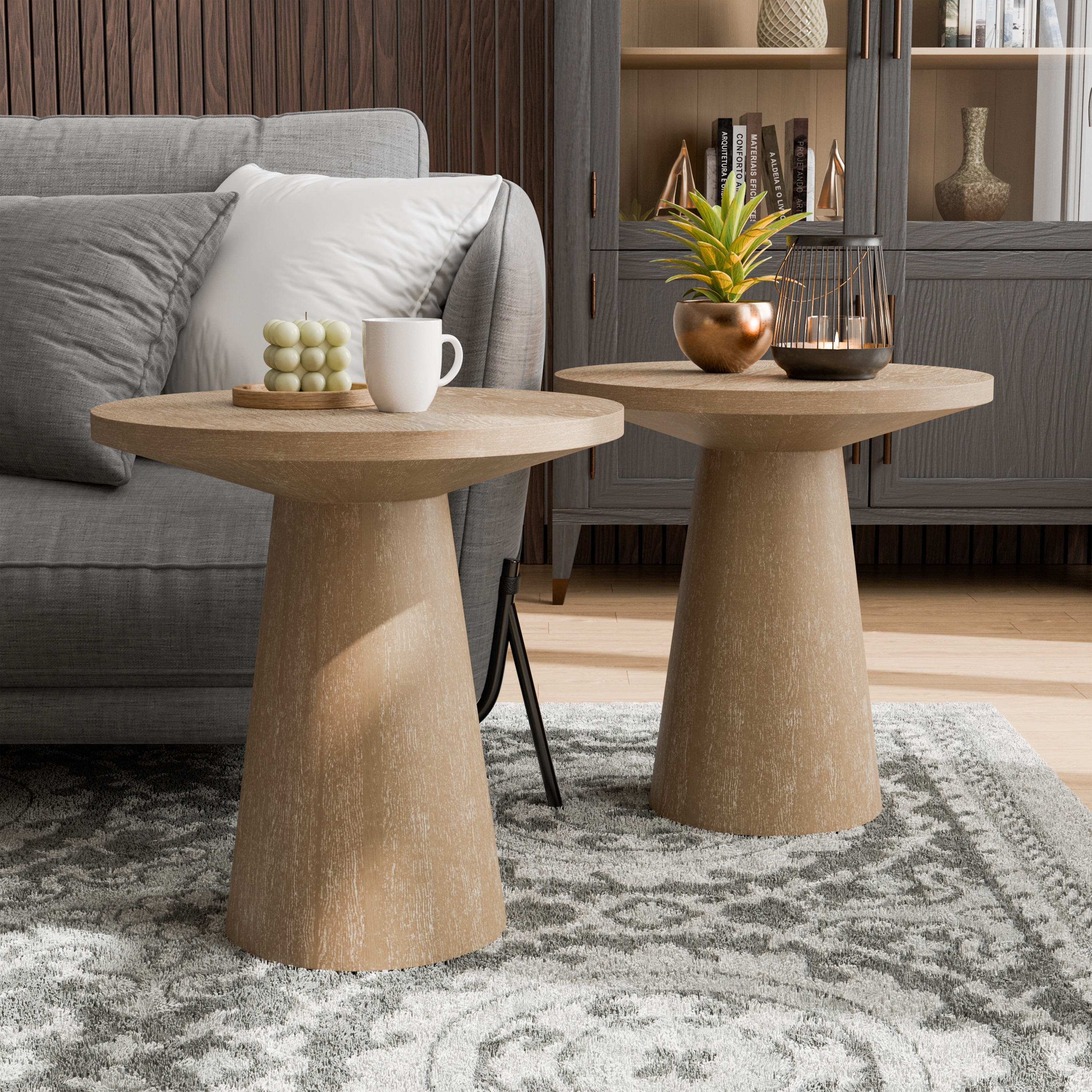 Furniture of America Vitten Modern Round Solid Wood Pedestal End Table (Set of 2)