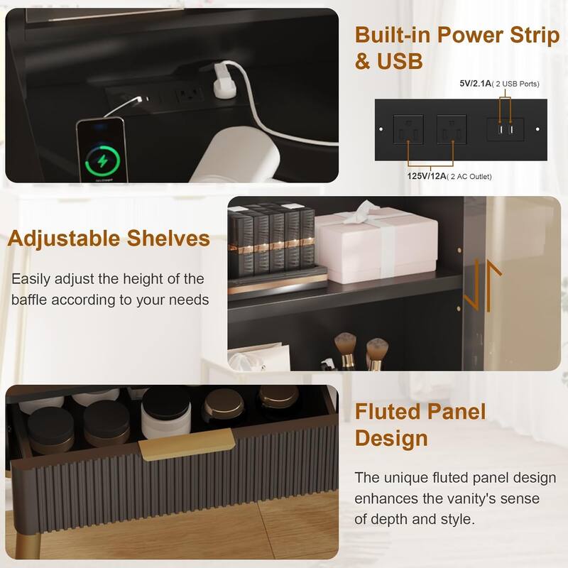 Makeup Vanity Desk with Lights & Power Outlet