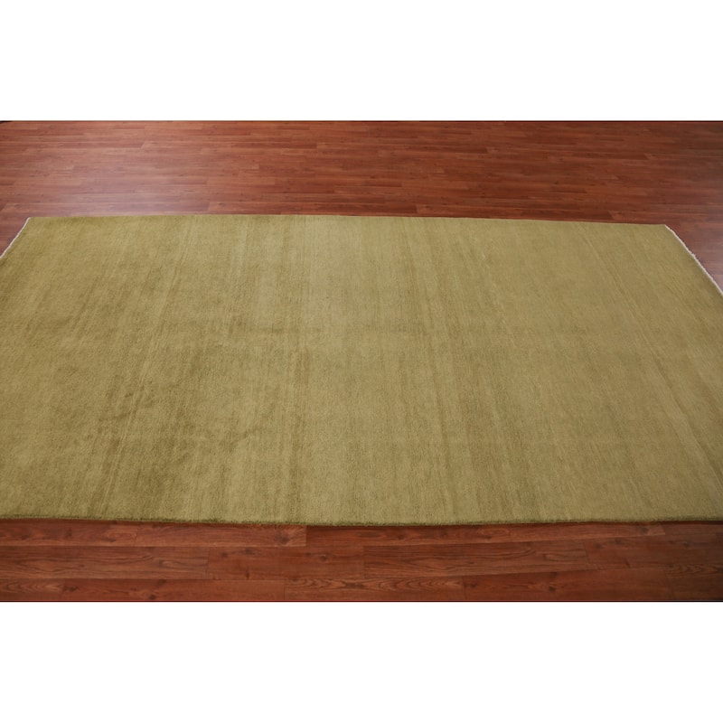 Hand Knotted Oriental 100% Wool Carpet Modern Solid Green Gabbeh Area Rug - 10' 1'' X 4' 11''