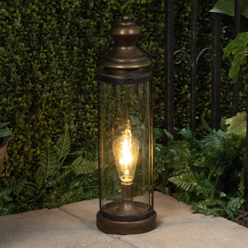 Gold Metal and Glass Lantern with Warm White LED- Large
