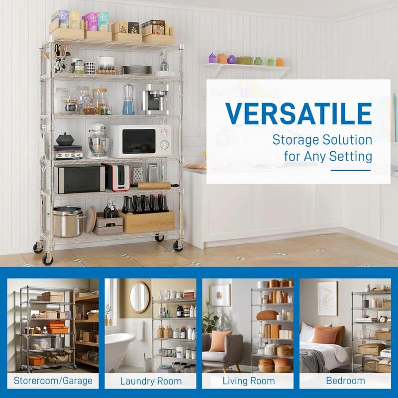 6-Tier NSF-Certified Steel Wire Shelving Rck with Wheels
