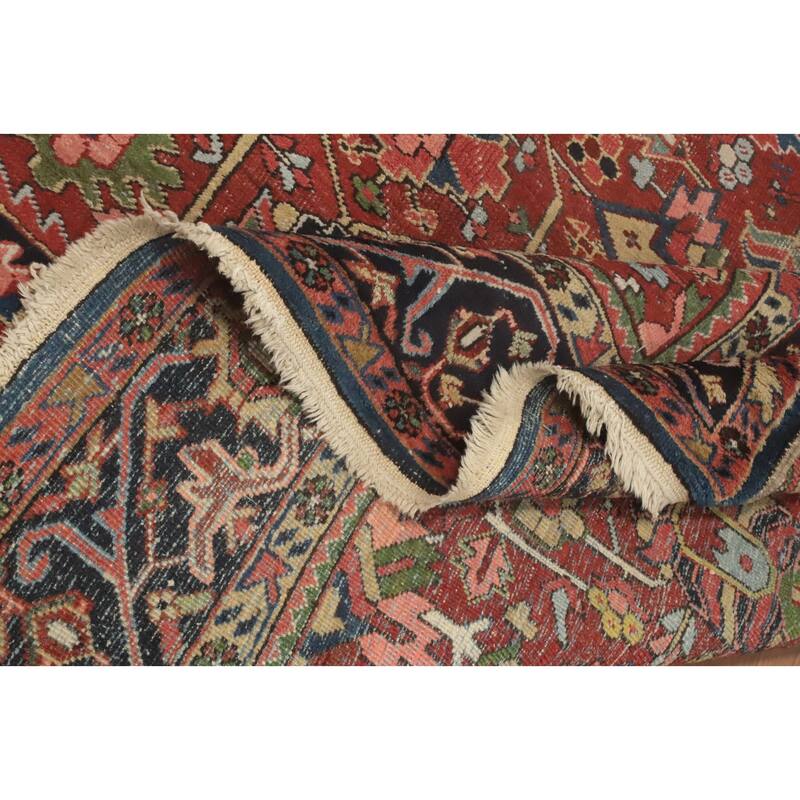 Hand Knotted Oriental 100% Wool Carpet Traditional Geometric Oranges & Rust Heriz (serapi) Area Rug - 10' 11'' X 8' 2''