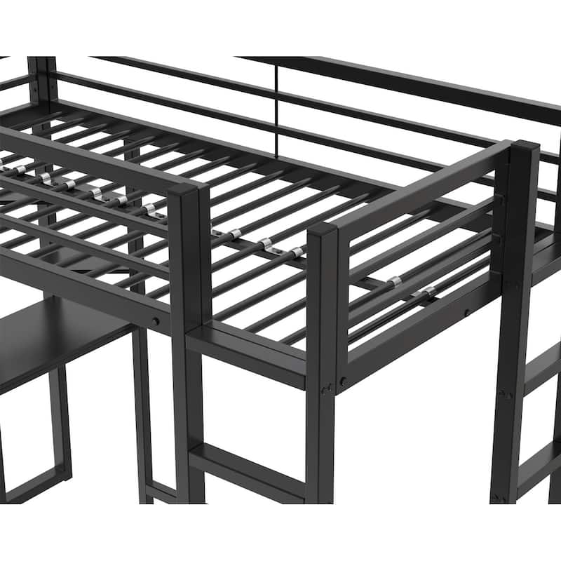 Loft Bed with Desk, Metal Loft Bed Twin Size, Loft Bed Frame with Desk and Storage Compatible with Boys Girls Teens