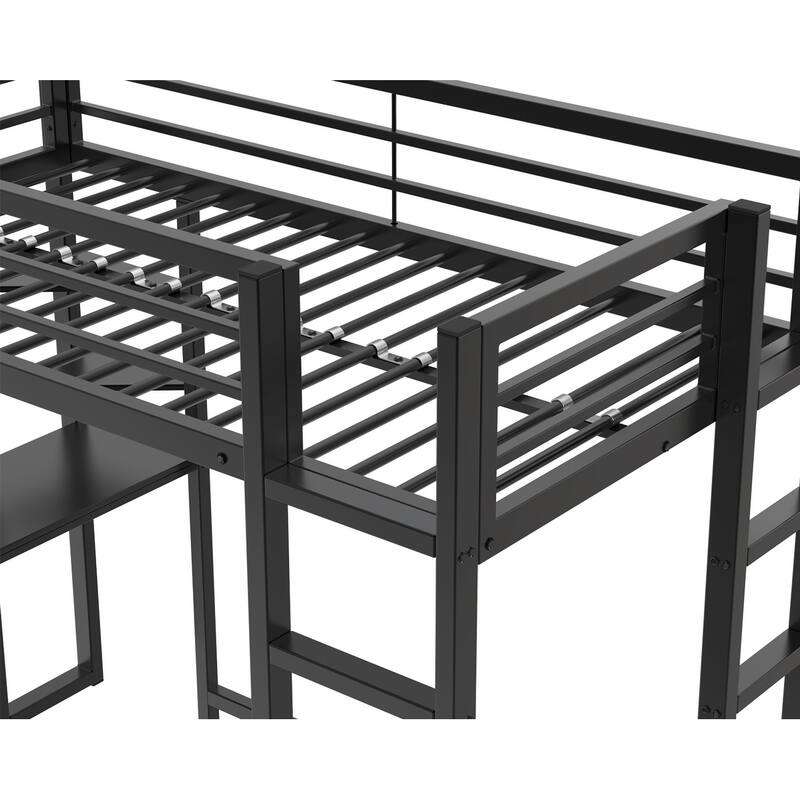 Twin Size Metal Loft Bed with Integrated Desk and Storage, Study & Sleep Space-Saving Solution