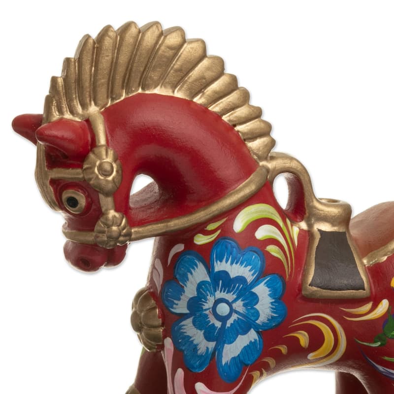 Novica Handmade Red Pucara Horse Ceramic Figurine