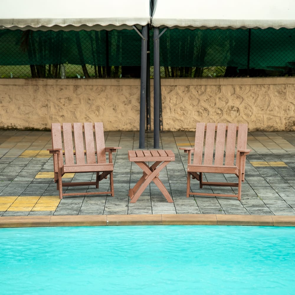 Shoreline Fully Assembled All-Weather Outdoor Folding Modern Adirondack Chair and Table Set - 3-piece