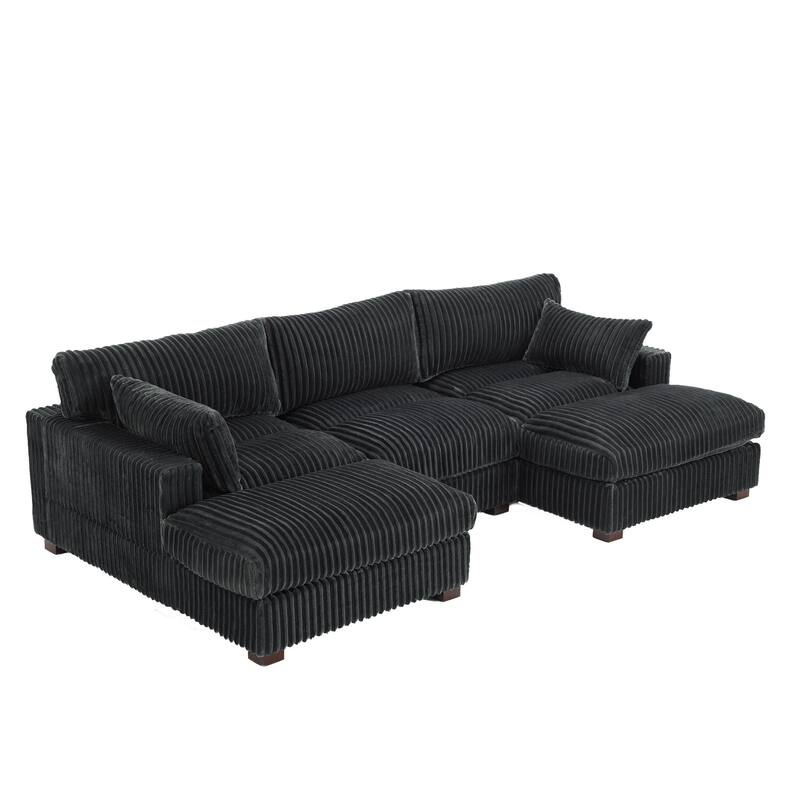 Plush Corduroy Upholstered Modular Sectional Sofa with Chaise