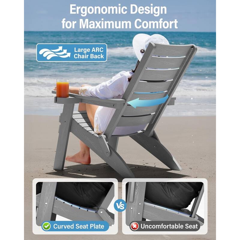 WINSOON HIPS Folding Adirondack Chairs with Arc Back & Cup Holder Set Of 4